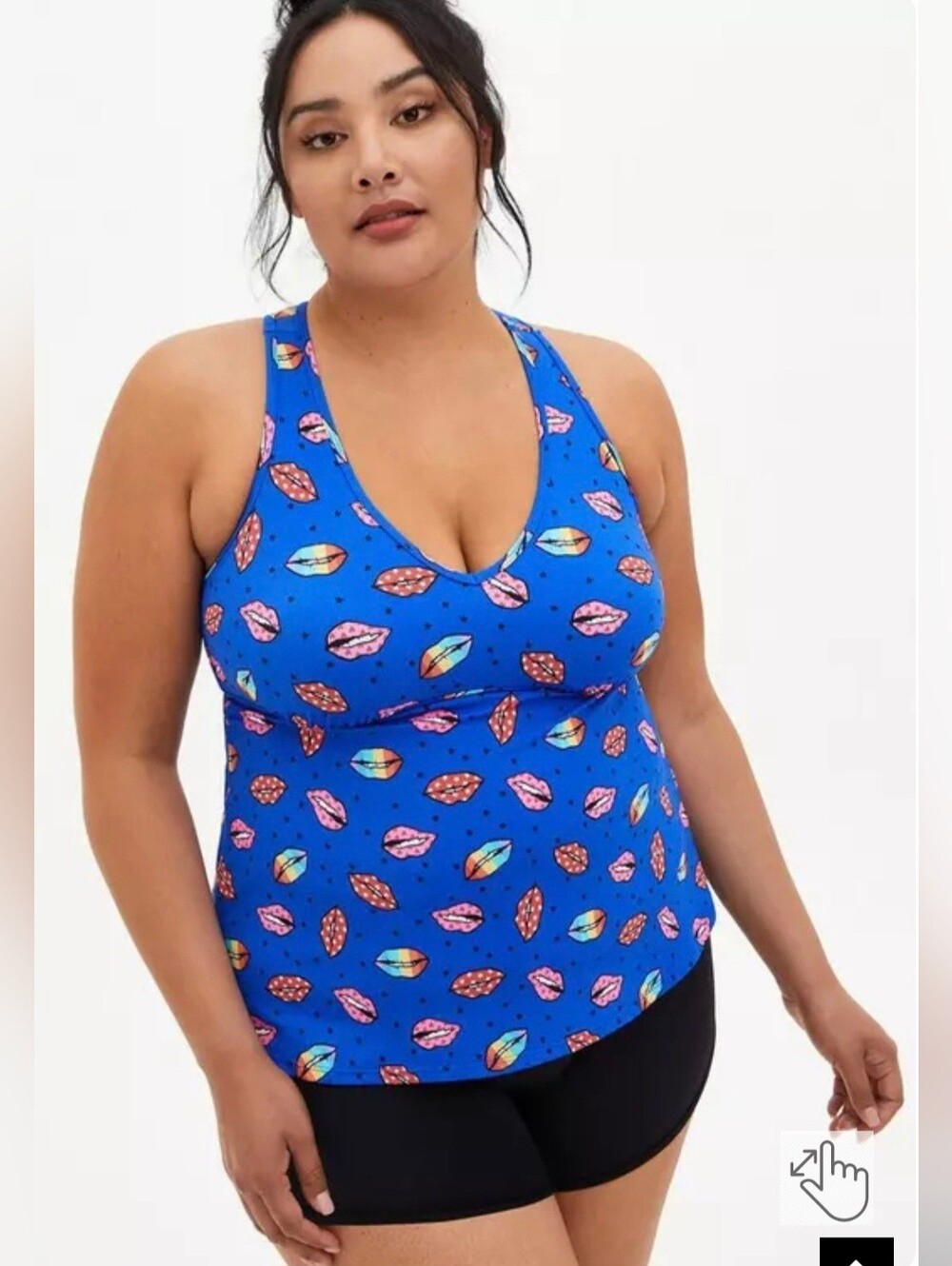 Torrid Lips Wireless Racerback Tankini + Swim Skirt with Pocket Shorts Plus 2X